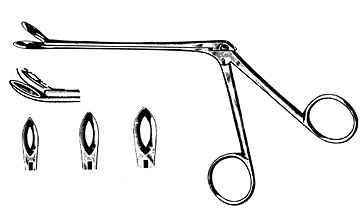 Weil-Blakesley Nasal Forceps, Pointed Fenestrated Cups, 4 3/4" (12.0 Cm) Shaft, Angled Up, 90 Degrees, #4, 4.8 Mm Jaw